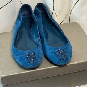 Alexander McQueen Skull Suede Ballet Flats — Blue | Size 41